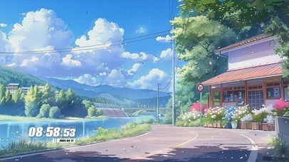 护眼蓝天白云树木河流景色