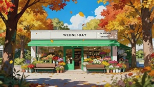 秋天落叶花店