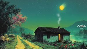 农村夜路小屋