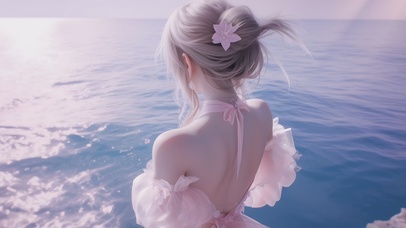 【原创】海边粉色女孩性感后背影