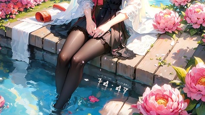 4K唯美桃花湖畔女孩