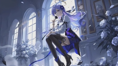 窗边蓝玫瑰少女