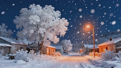 唯美冬日村庄雪景