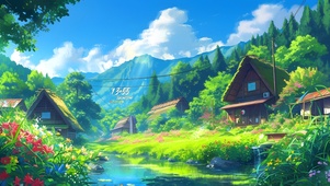 湖面绿色森林