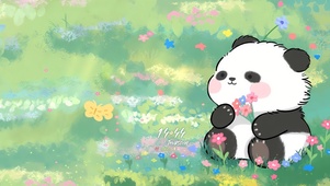 草地可爱熊猫	