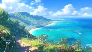 治愈海边山坡小路