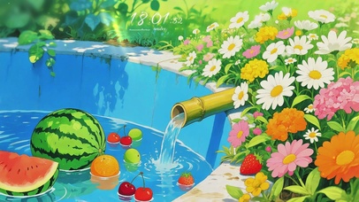 夏日缤纷：水果泳池与繁花梦境
