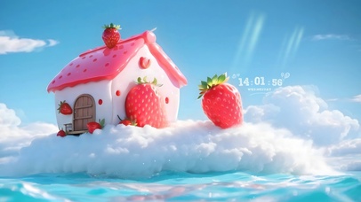 4k云朵上草莓屋