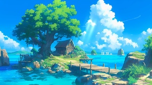 唯美绿色海景木屋