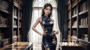 青花旗袍美女