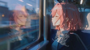 治愈窗边粉发少女