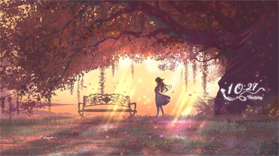 唯美治愈插画夕阳花下女孩