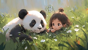 女孩和熊猫