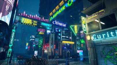 赛博朋克雨天街道