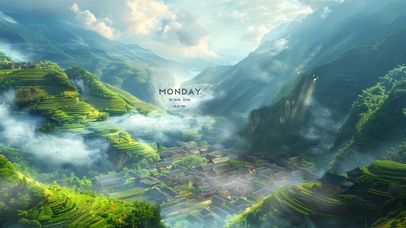 云雾青山下村庄	