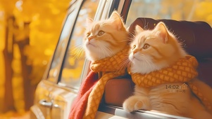 赏秋的猫咪