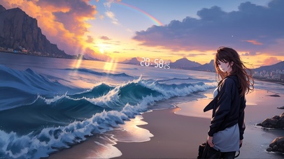 治愈海滩晚霞少女