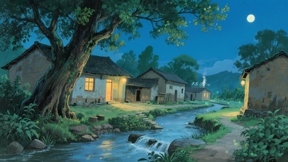 童年乡村夜晚