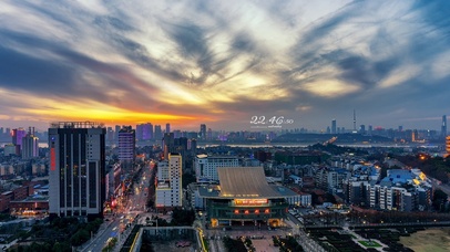 4k 夕阳下的城市风光