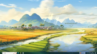 云雾鸟鸣的稻田	