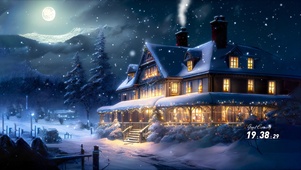 唯美夜晚雪天圣诞屋