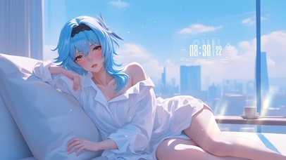 游戏蓝发睡衣少女