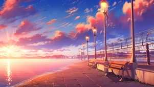 4K夕阳海岸线