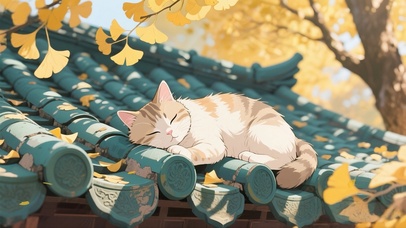 屋顶打盹的猫咪