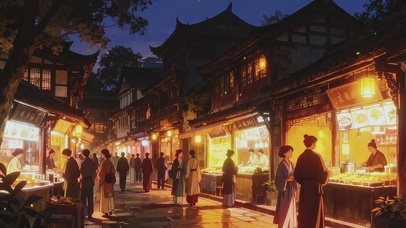 暮色里的古街烟火