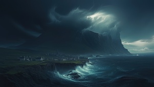 暴风雨夜的海岛小镇
