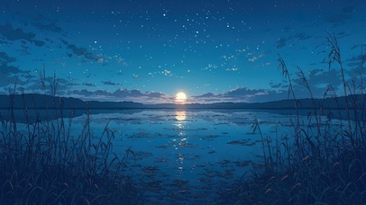 静谧夜空郊外水塘