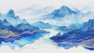 4K中国风蓝金山水