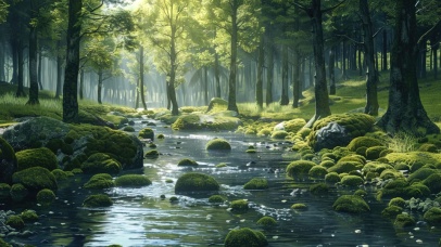 绿色护眼清新森林溪流