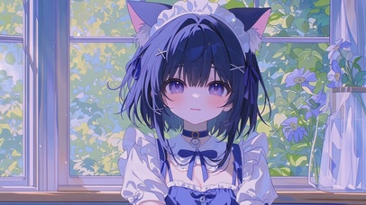 窗边女仆猫耳少女