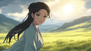 二次元动漫美女奔跑在草原上04
