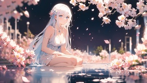 夜晚池塘樱花