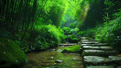 绿色竹林溪水