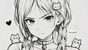 可爱发怒线稿少女kuroha