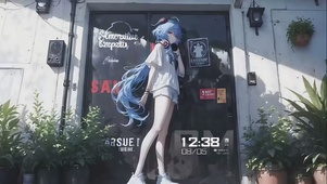 蓝发少女的街头时尚