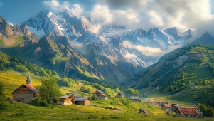 雪山下的草原牧场