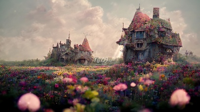 唯美花田里的房子