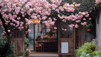 小院樱花盛开