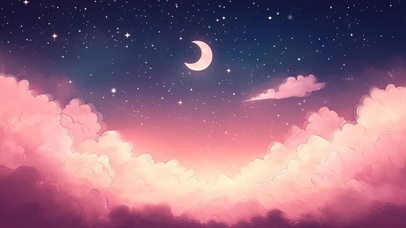 粉色云层之上的弯月