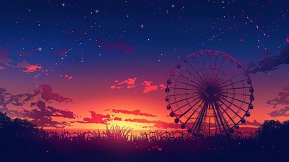 夜空黄昏下的摩天轮