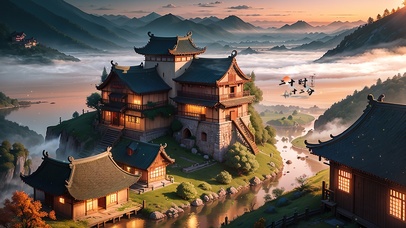 4K唯美治愈古风高山云海木屋