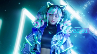 4k 猫耳机 双马尾少女