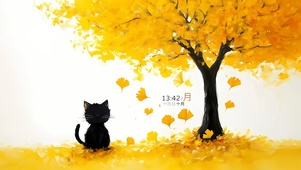 银杏树下黑猫