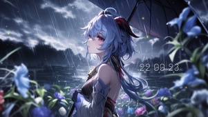 雪墨壁纸丨甘雨丨雨中湖畔丨