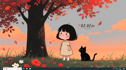 治愈 女孩与黑猫