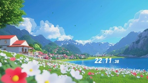 蓝天白云树木河流